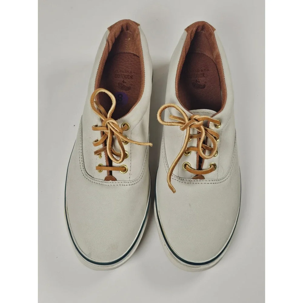 GH Bass & Co Outdoor Mens 8 Leather Sneakers Off White Low Top Rawhide Laces